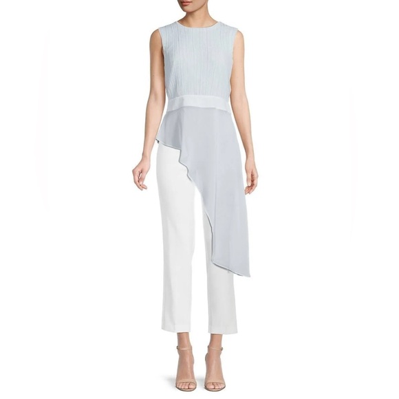 NWT BCBGMAXAZRIA Asymmetrical Pleated Top Size XL Blue - Picture 1 of 11